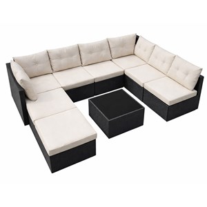 Yanuca salon de jardin 8 places en résine tressée noir et beige