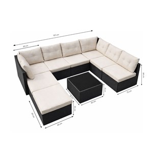 Yanuca salon de jardin 8 places en résine tressée noir et beige