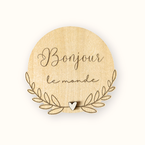 Carte en bois - bonjour le monde