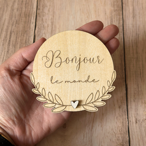 Carte en bois - bonjour le monde