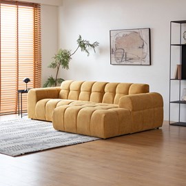 Salford canapé d'angle 3-4 places nuage en velours moutarde