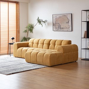 Salford canapé d'angle 3-4 places nuage en velours moutarde