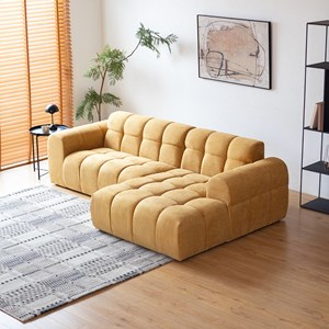 Salford canapé d'angle 3-4 places nuage en velours moutarde