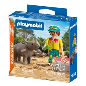 Duo soigneur et rhinocéros