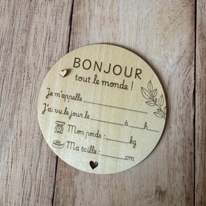 Faire part de naissance en bois à compléter