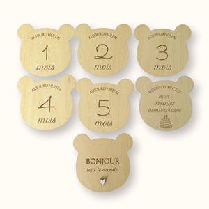 Cartes étapes en bois mois par mois - forme ours