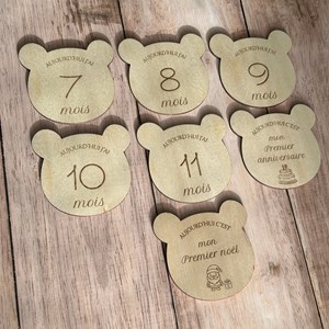 Cartes étapes en bois mois par mois - forme ours