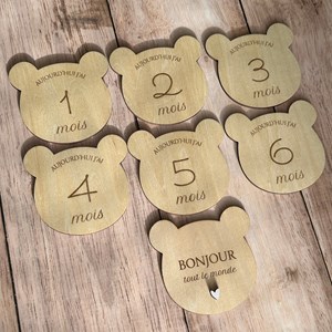 Cartes étapes en bois mois par mois - forme ours