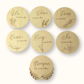 Cartes étapes en bois mois par mois - forme ronde