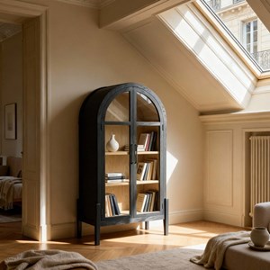 Vitrine noire bois de orme