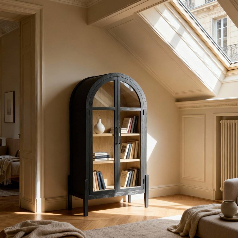 Vitrine noire bois de orme