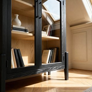 Vitrine noire bois de orme