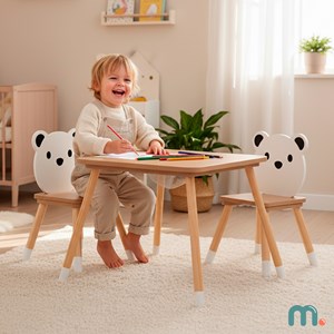 Table et 2 chaises enfant, espace de travail & jeux avec un panier de rangement