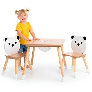 Table et 2 chaises enfant, espace de travail & jeux avec un panier de rangement