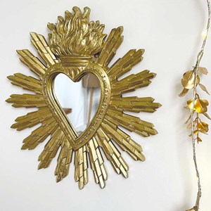 Miroir coeur ex-voto grand modèle doré