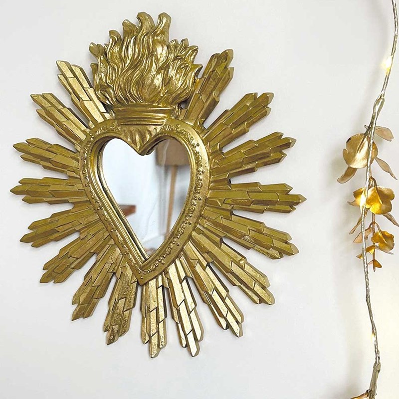 Opjet - Miroir coeur ex-voto grand modèle doré
