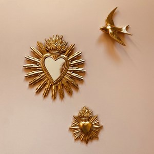 Miroir coeur ex-voto grand modèle doré