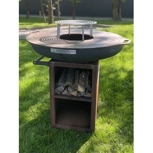 Brasero ø100cm sur meuble en corten