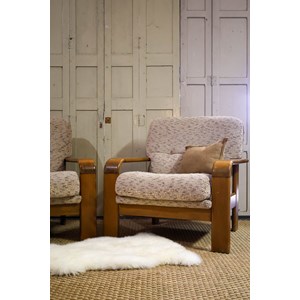 Paire de fauteuils en bois et laine n°4