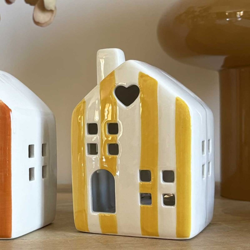 Maison déco lumineuse rayures jaune safran led à piles