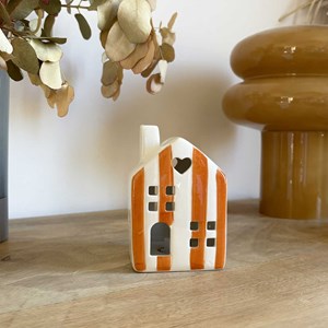 Maison déco lumineuse rayures orange led à piles