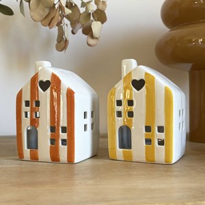 Maison déco lumineuse rayures orange led à piles