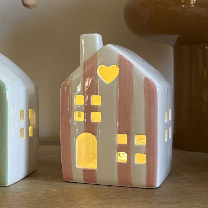 Maison déco lumineuse rayures rose led à piles