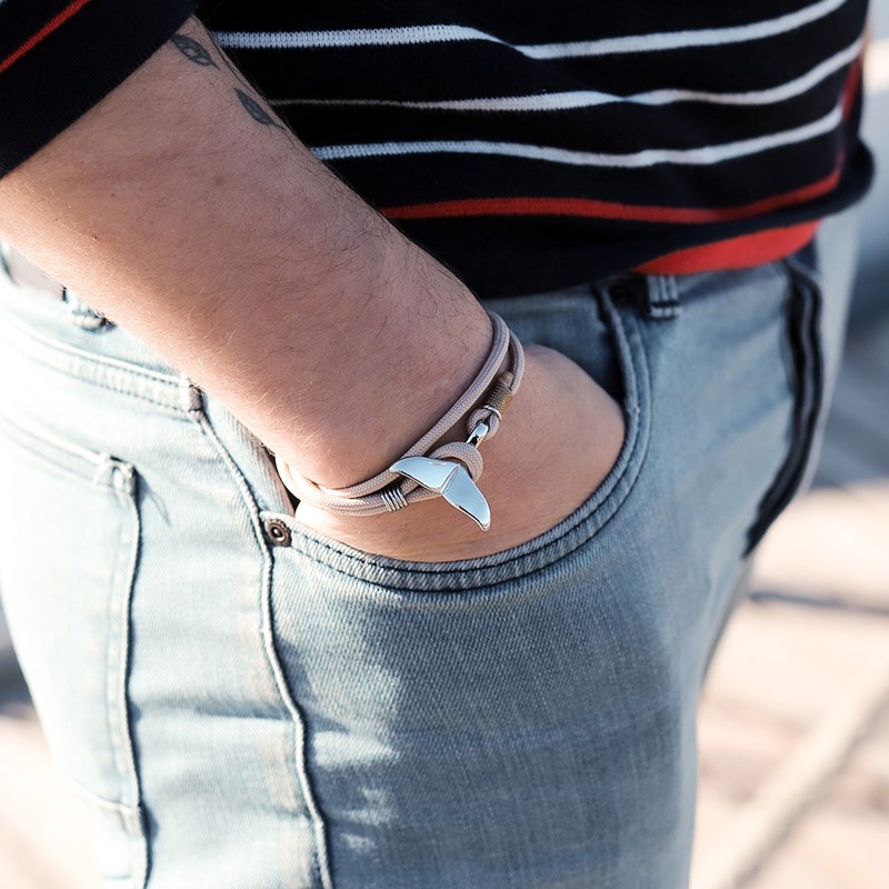 Bracelet marin homme baleine corde beige