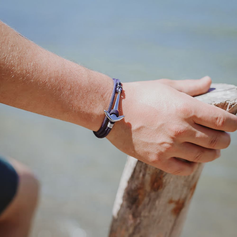 Bracelet ancre homme corde bleu marine