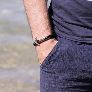 Bracelet ancre marine homme corde noire