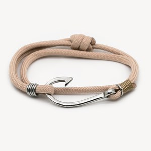 Bracelet homme corde hameçon pêche beige