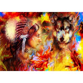 Puzzle la femme indienne et le loup - 500 pièces