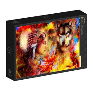Puzzle la femme indienne et le loup - 500 pièces