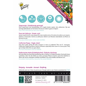 Buzzy poppy flowers pavot de californie semences - ca. 1 gr (livraison