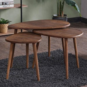 Tira set de 3 tables gigognes design effet noyer