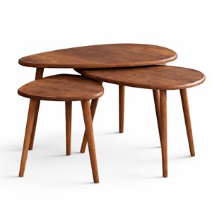 Tira set de 3 tables gigognes design effet noyer