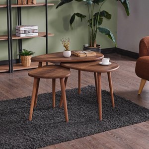 Tira set de 3 tables gigognes design effet noyer