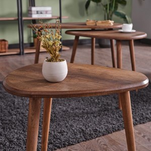 Tira set de 3 tables gigognes design effet noyer