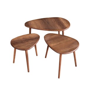 Tira set de 3 tables gigognes design effet noyer