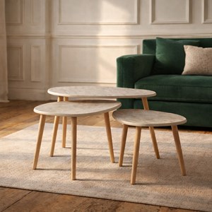 Tira set de 3 tables gigognes design effet travertin