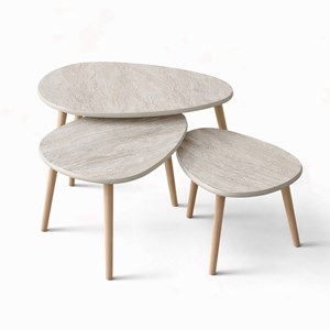 Tira set de 3 tables gigognes design effet travertin