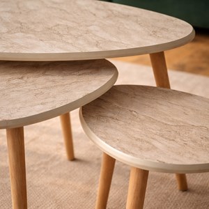 Tira set de 3 tables gigognes design effet travertin