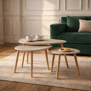 Tira set de 3 tables gigognes design effet travertin