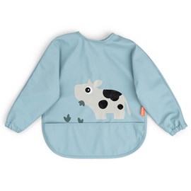 Bavoir à manches avec poche tiny farm bleu