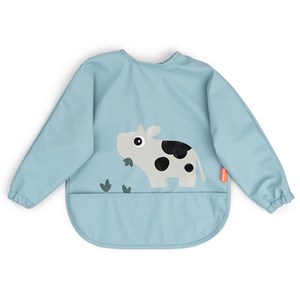 Bavoir à manches avec poche tiny farm bleu
