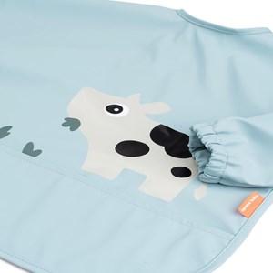Bavoir à manches avec poche tiny farm bleu