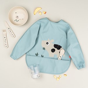 Bavoir à manches avec poche tiny farm bleu