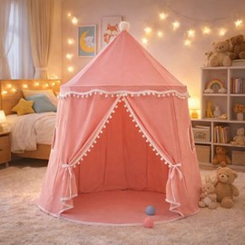 Tente enfant château de fée avec tapis - rose