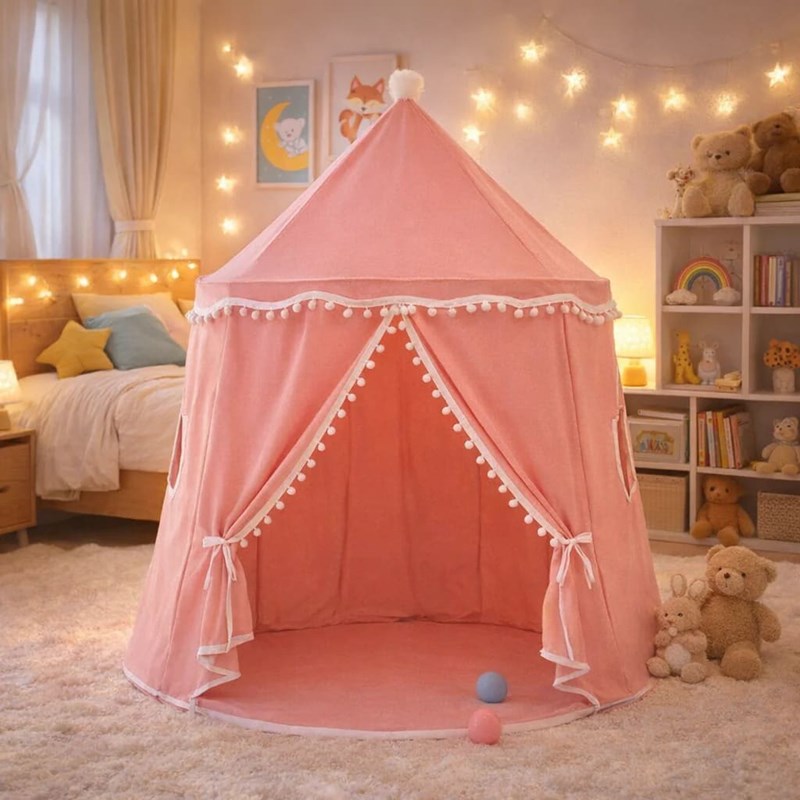 Tente enfant château de fée avec tapis - rose