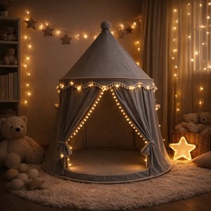 Tente enfant château de fée avec tapis - gris